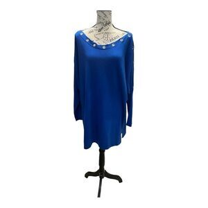 NWOT Anthony Original Blue Long Sleeve Sweater with Metal Ring Detail Sz 2X